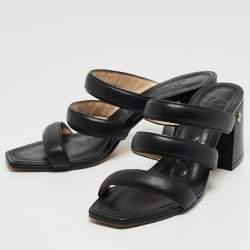 مملوكة مسبقًا Jimmy Choo Black Leather Auna Slide Sandals Size 38.5