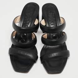 مملوكة مسبقًا Jimmy Choo Black Leather Auna Slide Sandals Size 38.5