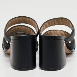 مملوكة مسبقًا Jimmy Choo Black Leather Auna Slide Sandals Size 38.5