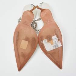 Pre Owned Jimmy Choo Off White Satin Saeda Crystals Ankle Strap Pumps Size 36.5