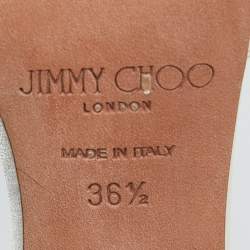 Pre Owned Jimmy Choo Off White Satin Saeda Crystals Ankle Strap Pumps Size 36.5