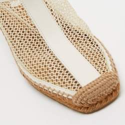 Pre Owned Jimmy Choo Cream/White Leather and Mesh Wedge Slingback Pumps Size 39