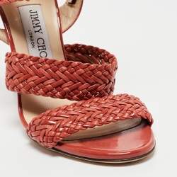 Pre Owned Jimmy Choo Orange Braided Leather and Suede Lima Gladiator Sandals Size 36