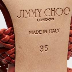 Pre Owned Jimmy Choo Orange Braided Leather and Suede Lima Gladiator Sandals Size 36