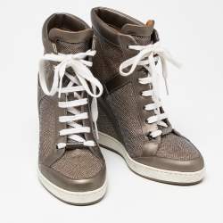 Pre Owned Jimmy Choo Metallic Leather and Lurex Fabric Tokyo Wedge Sneakers Size 37