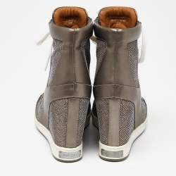 Pre Owned Jimmy Choo Metallic Leather and Lurex Fabric Tokyo Wedge Sneakers Size 37