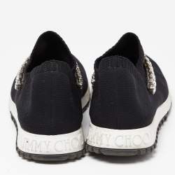 Pre Owned Jimmy Choo Black Knit Fabric Crystal Embellished Verona Sneakers Size 38