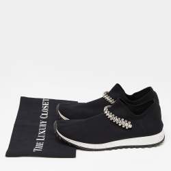 Pre Owned Jimmy Choo Black Knit Fabric Crystal Embellished Verona Sneakers Size 38