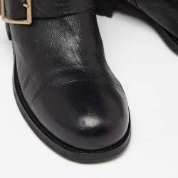 Pre Owned Jimmy Choo Black Leather Buckle Detail Mid Calf Biker Boots Size 38