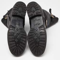 Pre Owned Jimmy Choo Black Leather Buckle Detail Mid Calf Biker Boots Size 38