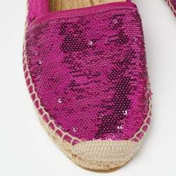 Pre Owned Jimmy Choo Pink Sequins Espadrille Flats Size 37.5