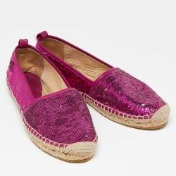 Pre Owned Jimmy Choo Pink Sequins Espadrille Flats Size 37.5