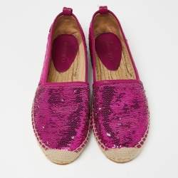 Pre Owned Jimmy Choo Pink Sequins Espadrille Flats Size 37.5