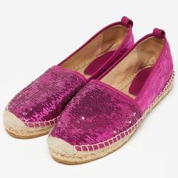 Pre Owned Jimmy Choo Pink Sequins Espadrille Flats Size 37.5