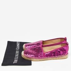 Pre Owned Jimmy Choo Pink Sequins Espadrille Flats Size 37.5