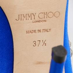Pre Owned Jimmy Choo Blue Satin Crystal Embellished Bing Mules Size 37.5