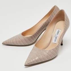 Pre Owned Jimmy Choo Grey Croc Embossed Leather Romy Pumps Size 36