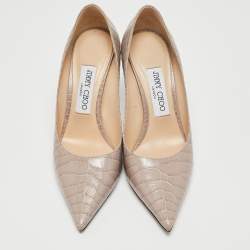 Pre Owned Jimmy Choo Grey Croc Embossed Leather Romy Pumps Size 36