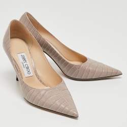 Pre Owned Jimmy Choo Grey Croc Embossed Leather Romy Pumps Size 36