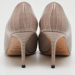 Pre Owned Jimmy Choo Grey Croc Embossed Leather Romy Pumps Size 36