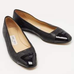 Pre Owned Jimmy Choo Black Leather and Patent Ballet Flats Size 37