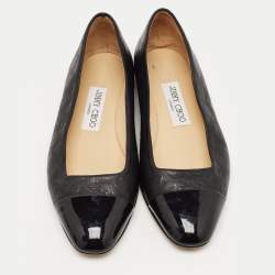 Pre Owned Jimmy Choo Black Leather and Patent Ballet Flats Size 37