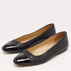 Pre Owned Jimmy Choo Black Leather and Patent Ballet Flats Size 37