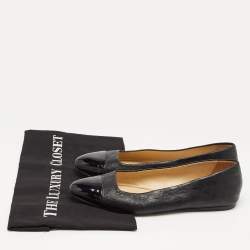 Pre Owned Jimmy Choo Black Leather and Patent Ballet Flats Size 37