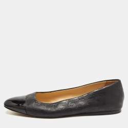 Pre Owned Jimmy Choo Black Leather and Patent Ballet Flats Size 37
