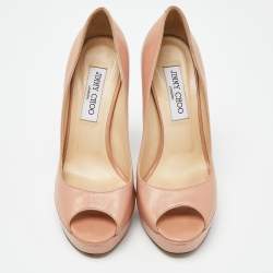 Jimmy Choo Pink Leather Luna Peep Toe Platform Pumps Size 38