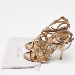 Pre Owned Jimmy Choo Beige Python Embossed Leather Ankle Strap Sandals Size 38