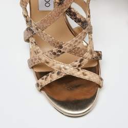 Pre Owned Jimmy Choo Beige Python Embossed Leather Ankle Strap Sandals Size 38