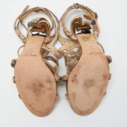 Pre Owned Jimmy Choo Beige Python Embossed Leather Ankle Strap Sandals Size 38
