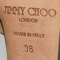 Pre Owned Jimmy Choo Beige Python Embossed Leather Ankle Strap Sandals Size 38