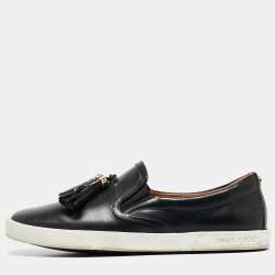 Jimmy Choo Black Leather  Fringes Tassels Loafers Size 37
