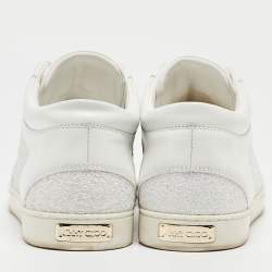 Pre Owned Jimmy Choo White Glitter And Leather Low Top Sneakers Size 41