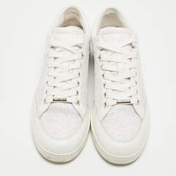 Pre Owned Jimmy Choo White Glitter And Leather Low Top Sneakers Size 41