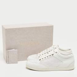 Pre Owned Jimmy Choo White Glitter And Leather Low Top Sneakers Size 41