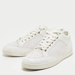 Pre Owned Jimmy Choo White Glitter And Leather Low Top Sneakers Size 41
