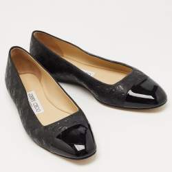 Pre Owned Jimmy Choo Black Patent and Leather Ballet Flats Size 36