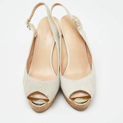 Pre Owned Jimmy Choo Grey Faux Leather Prova Slingback Cork Wedge Sandals Size 40.5