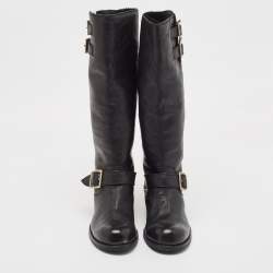 Pre Owned Jimmy Choo Black Leather Knee Length Boots Size 35.5
