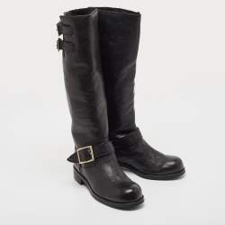 Pre Owned Jimmy Choo Black Leather Knee Length Boots Size 35.5