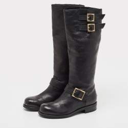 Pre Owned Jimmy Choo Black Leather Knee Length Boots Size 35.5