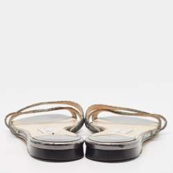 مملوكة مسبقًا Jimmy Choo Metallic Glitter and Leather Strappy Flat Sandals Size 39
