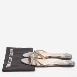 مملوكة مسبقًا Jimmy Choo Metallic Glitter and Leather Strappy Flat Sandals Size 39