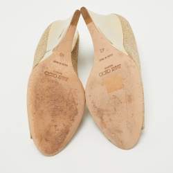 Pre Owned Jimmy Choo Gold Glitter Bello Peep Toe Wedge Pumps Size 40