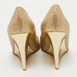 Pre Owned Jimmy Choo Gold Glitter Bello Peep Toe Wedge Pumps Size 40