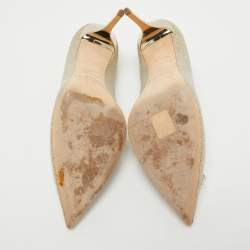 Pre Owned حذاء كعب عالي جيمي تشو قماش لاميه ميتاليك ذهبي براق كريستال مزخرف مقدمة مدببة مقاس 42