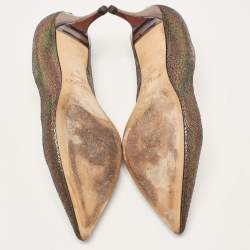 Pre Owned Jimmy Choo Metallic Laminated Suede Allure Pumps Size 38